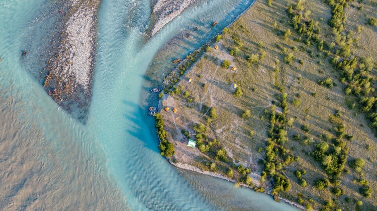 Melt Creek camp arial - Rafting Alaska's Tatshenshini-Alsek River