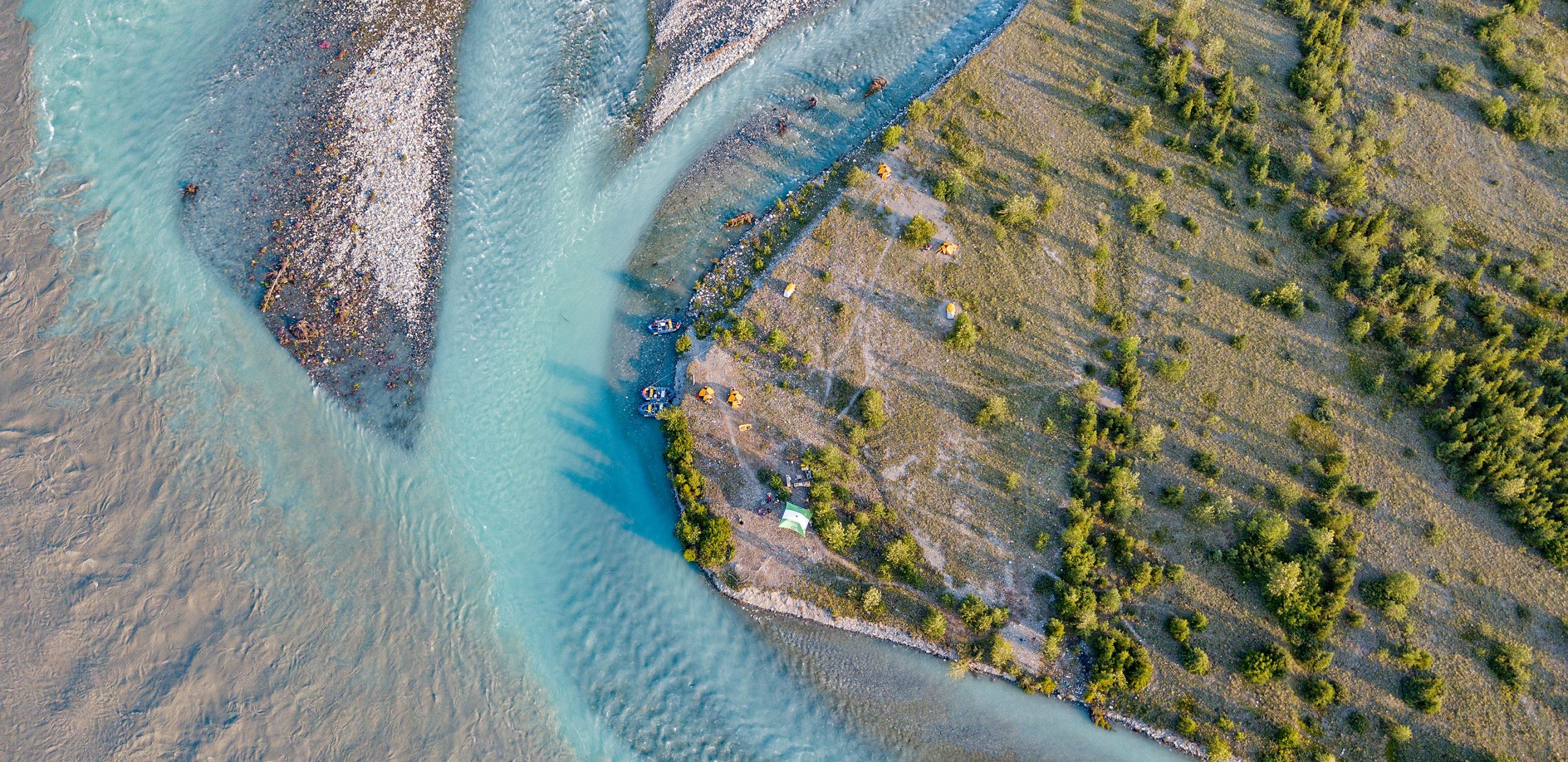 Melt Creek camp arial - Rafting Alaska's Tatshenshini-Alsek River